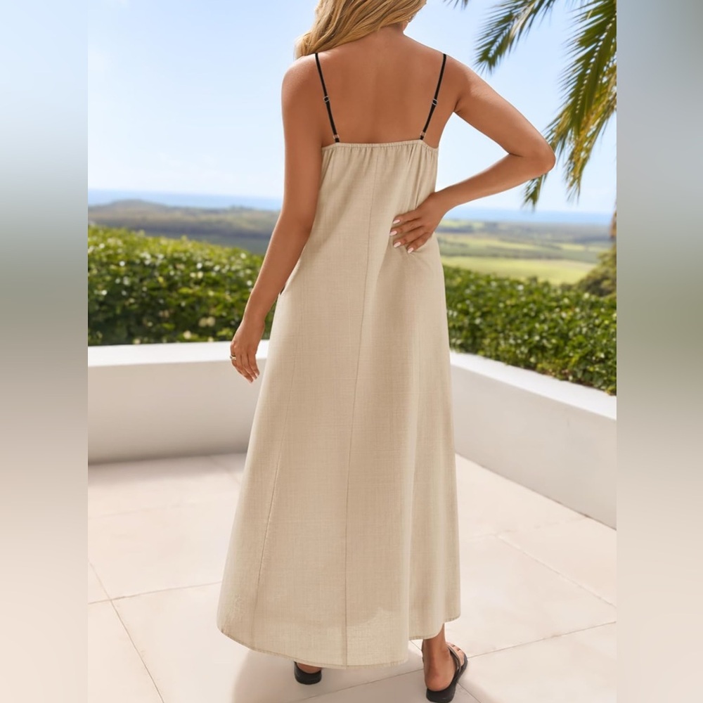 NWT Cream Sleeveless Spaghetti Strap linen Sundress for Resort Wear cotton/linen - Picture 5 of 9